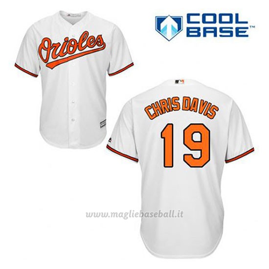 Maglia Baseball Uomo Baltimore Orioles 19 Chris Davis Bianco 1ªCool Base